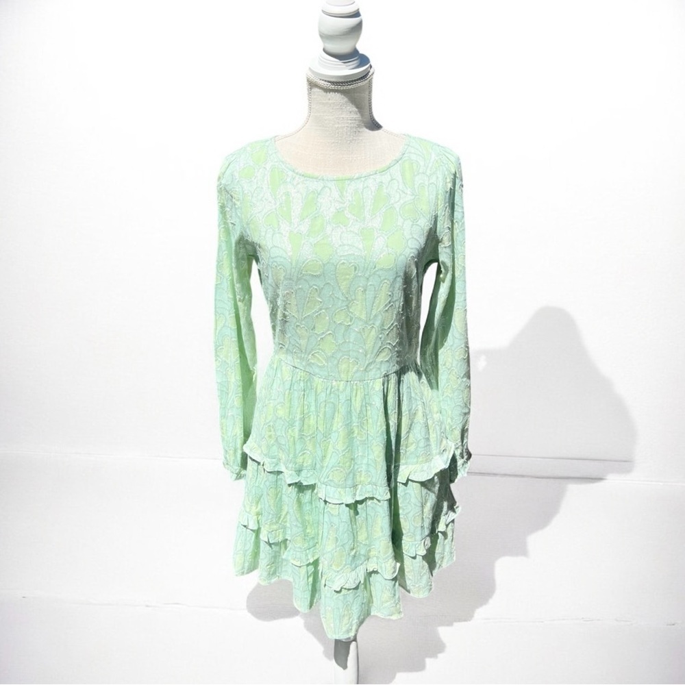 🌻Roller Rabbit Clermont Nori Tiered Dress – Size Small, Mint Green with Silver - Picture 2 of 11